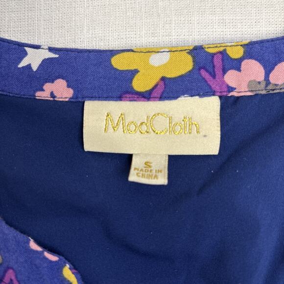MODCLOTH Navy Stars Flowers Retro Shift Dress Small - Picture 5 of 12
